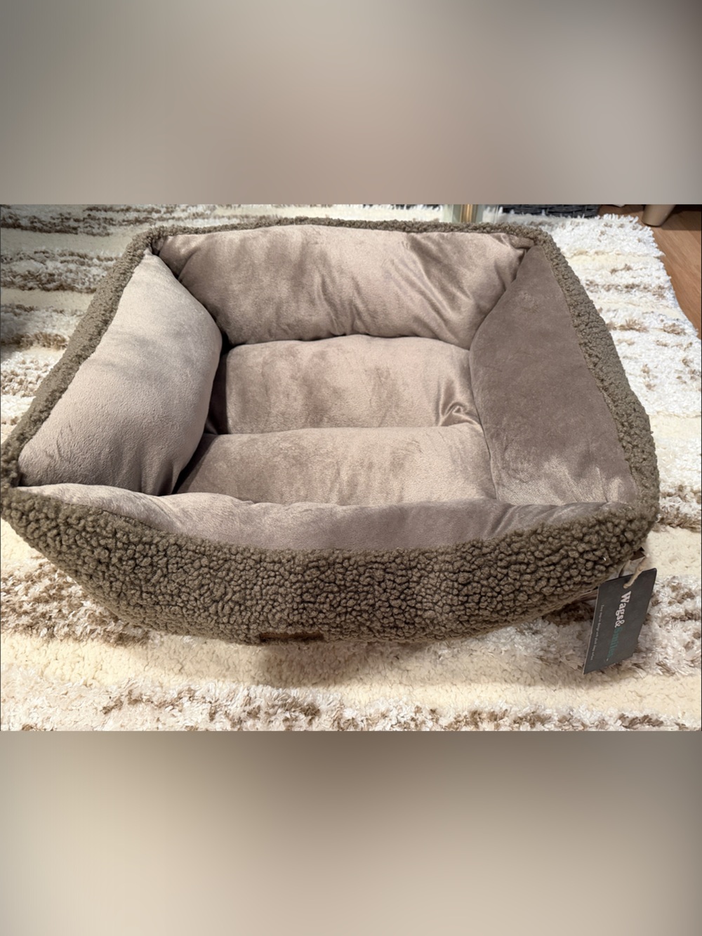 Plush Taupe Dog Bolster Bed - Cozy Pet Lounger
